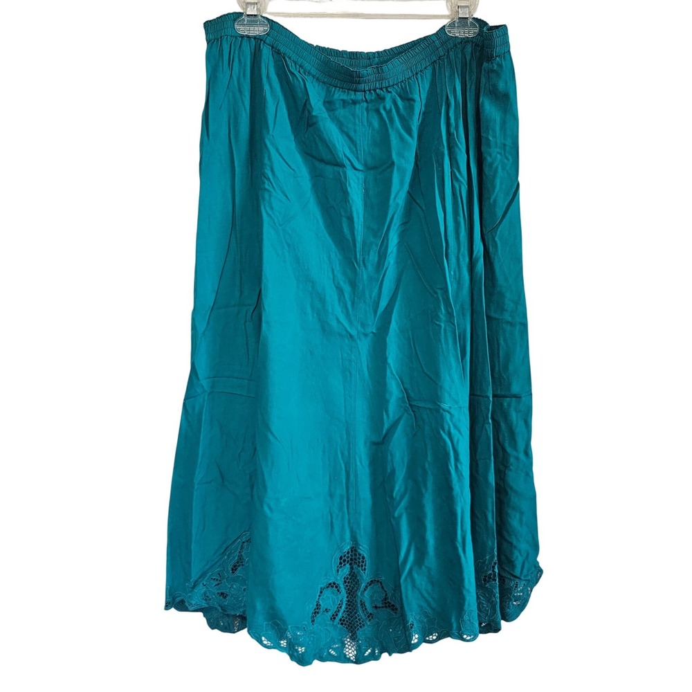 Kulit Teal Blue Rayon Midi Skirt Eyelet Lace Scalloped Hem‎ Womens Large Boho